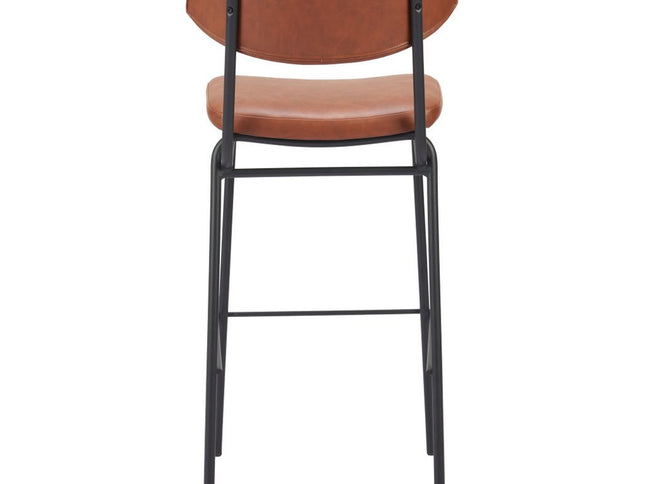 Set of Two 26" Brown And Black Faux Leather And Steel Counter Height Bar Chairs