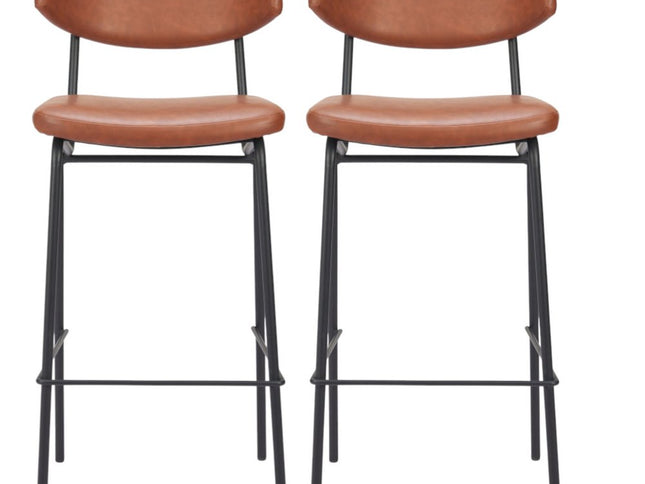 Set of Two 26" Brown And Black Faux Leather And Steel Counter Height Bar Chairs