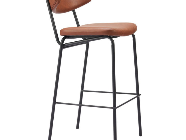 Set of Two 26" Brown And Black Faux Leather And Steel Counter Height Bar Chairs