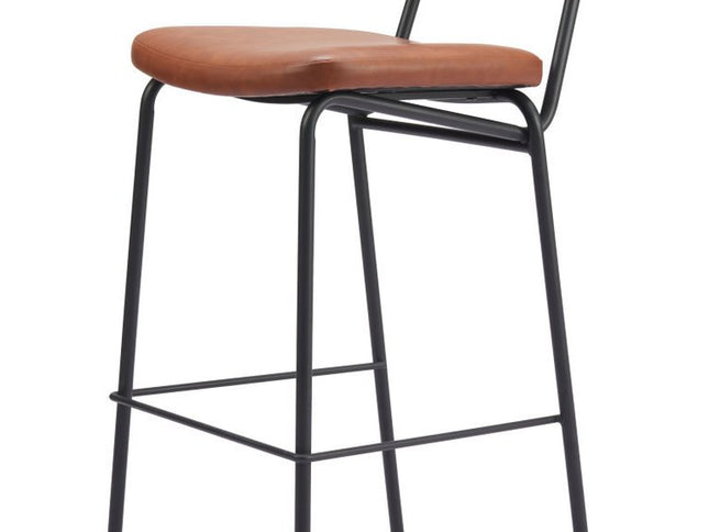 Set of Two 26" Brown And Black Faux Leather And Steel Counter Height Bar Chairs