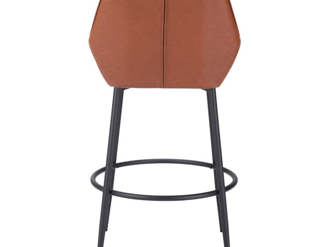 Set of Two 30" Brown And Black Faux Leather And Steel Bar Height Bar Chairs