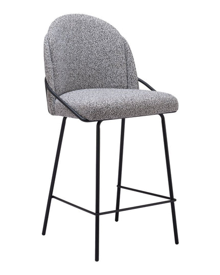 Set of Two 26" Black and White Faux Shearling and Steel Counter Height Bar Chairs