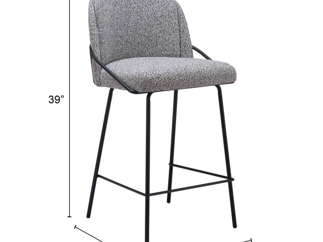 Set of Two 26" Black and White Faux Shearling and Steel Counter Height Bar Chairs