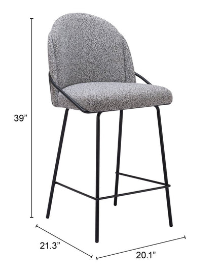 Set of Two 26" Black and White Faux Shearling and Steel Counter Height Bar Chairs