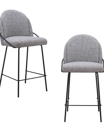 Set of Two 26" Black and White Faux Shearling and Steel Counter Height Bar Chairs