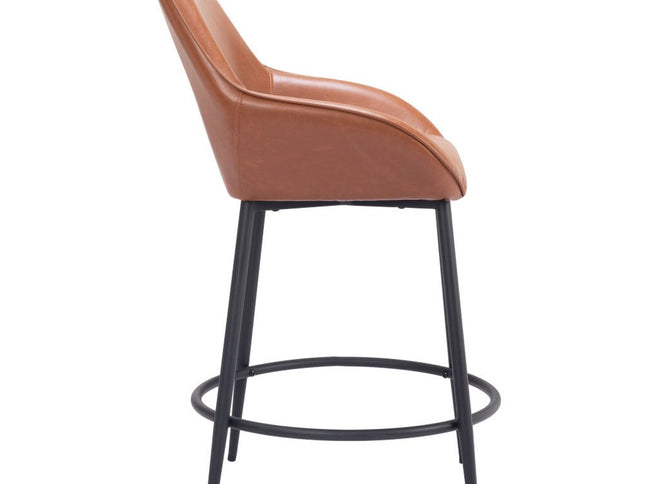 Set of Two 25" Brown And Black Faux Leather And Steel Counter Height Bar Chairs