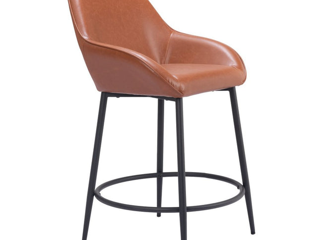 Set of Two 25" Brown And Black Faux Leather And Steel Counter Height Bar Chairs