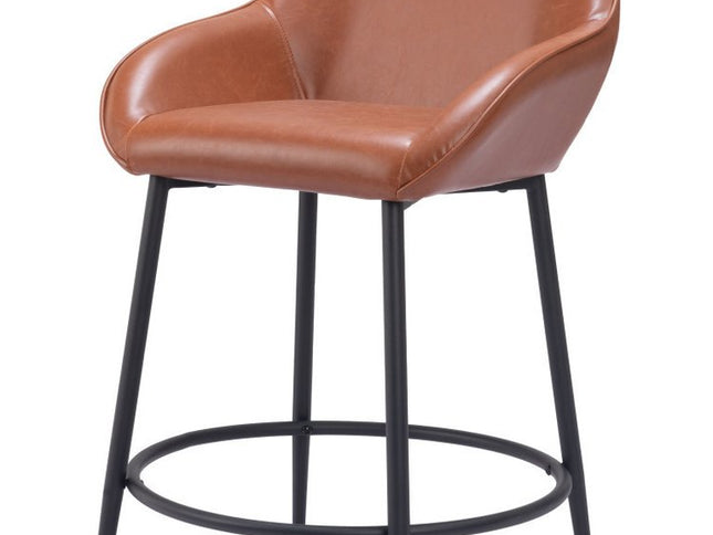 Set of Two 25" Brown And Black Faux Leather And Steel Counter Height Bar Chairs