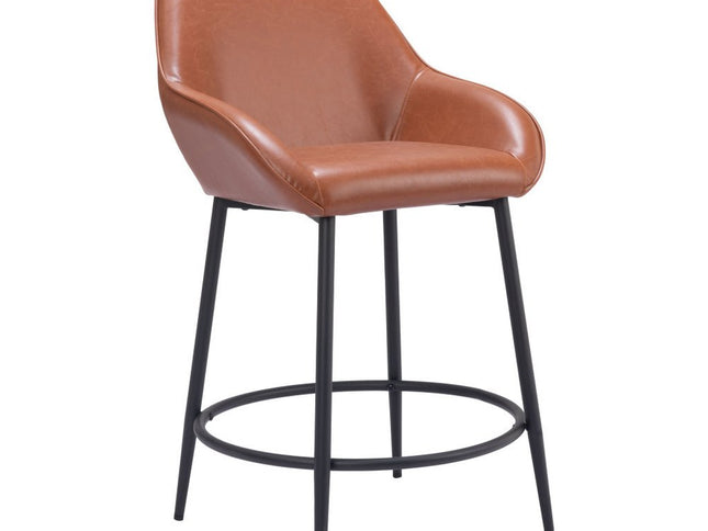 Set of Two 25" Brown And Black Faux Leather And Steel Counter Height Bar Chairs