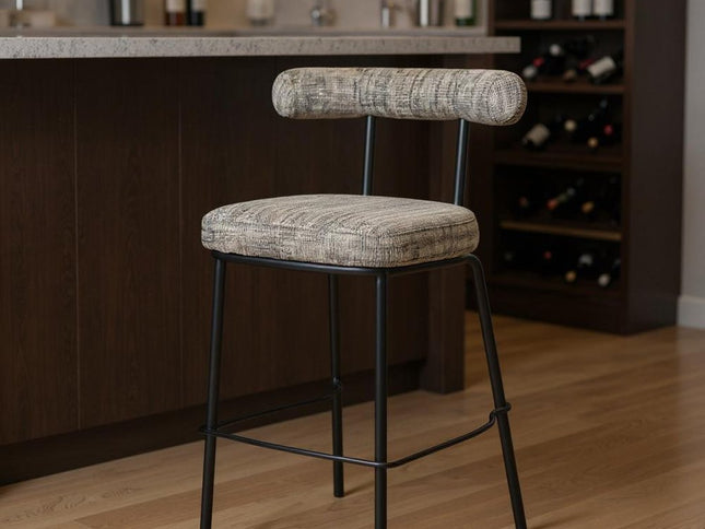 30" Green and Black Chenille and Steel Low Back Bar Height Bar Chair