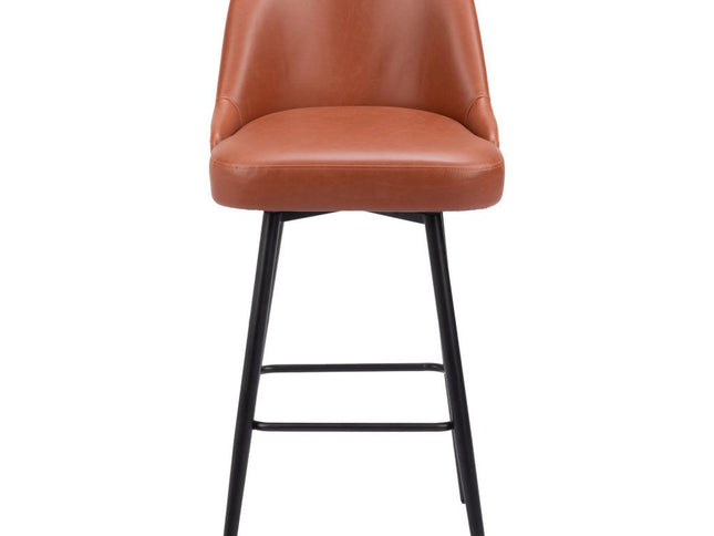 30" Brown And Black Faux Leather And Steel Bar Height Swivel Bar Chair