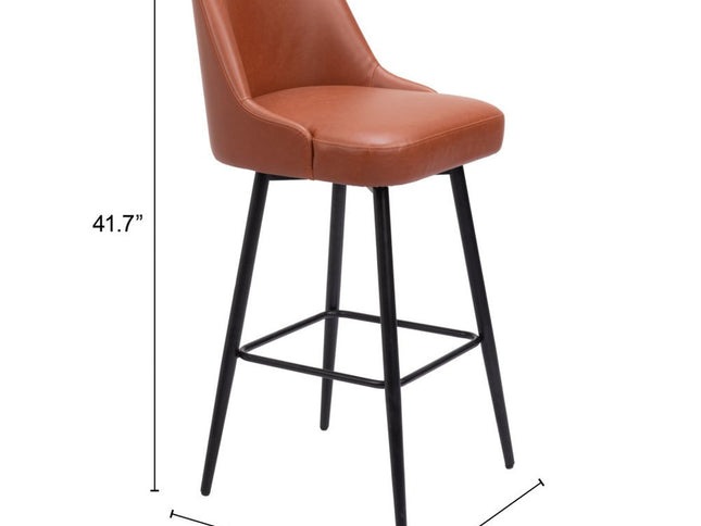 30" Brown And Black Faux Leather And Steel Bar Height Swivel Bar Chair
