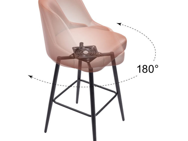 30" Brown And Black Faux Leather And Steel Bar Height Swivel Bar Chair