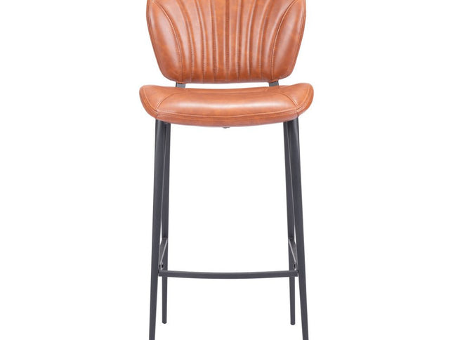 30" Brown And Black Faux Leather And Steel Low Back Bar Height Bar Chair