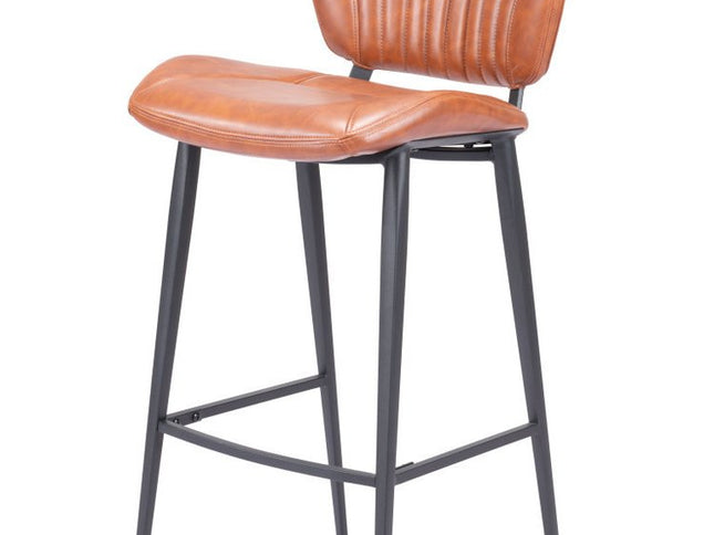 30" Brown And Black Faux Leather And Steel Low Back Bar Height Bar Chair