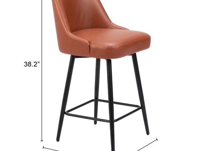 26" Brown And Black Faux Leather And Steel Counter Height Swivel Bar Chair