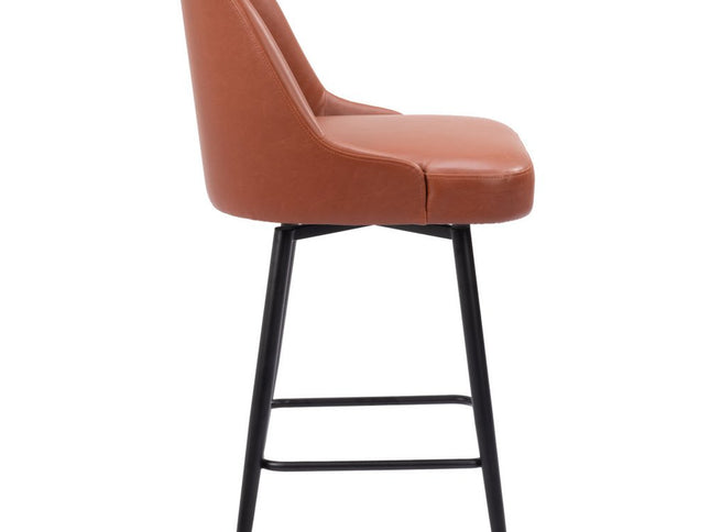26" Brown And Black Faux Leather And Steel Counter Height Swivel Bar Chair