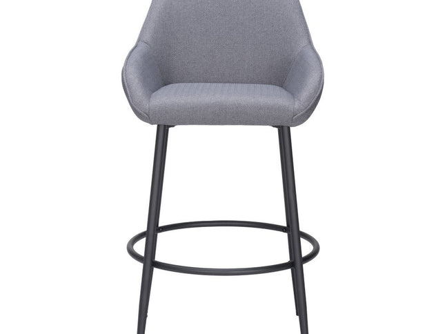 Set of Two 30" Gray And Black Fabric And Steel Bar Height Bar Chairs