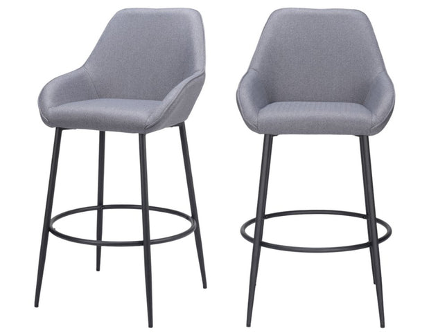 Set of Two 30" Gray And Black Fabric And Steel Bar Height Bar Chairs