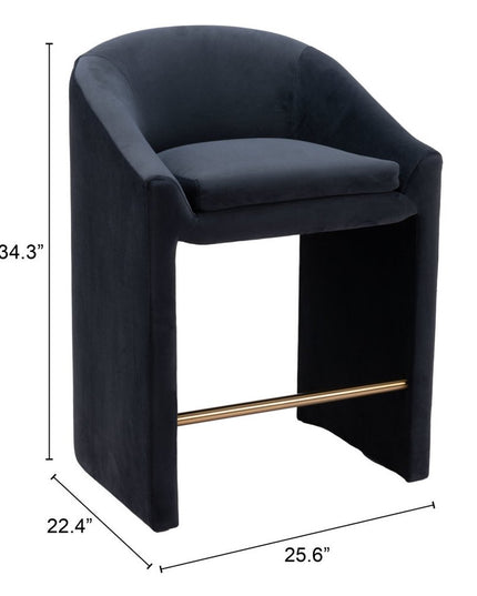 26" Gray and Gold Velvet and Steel Counter Height Bar Chair