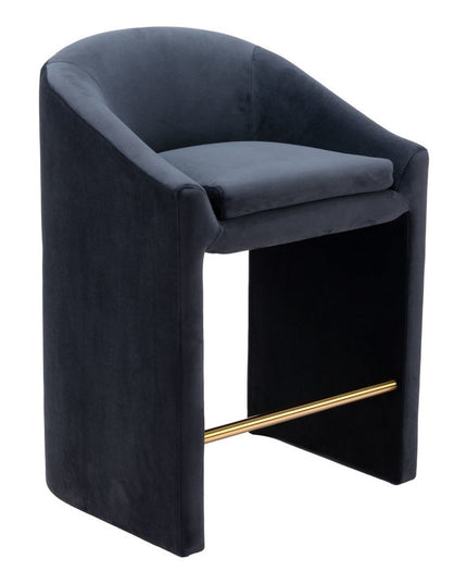 26" Gray and Gold Velvet and Steel Counter Height Bar Chair