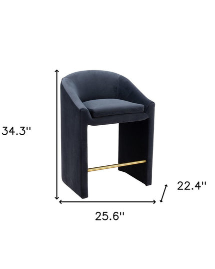 26" Gray and Gold Velvet and Steel Counter Height Bar Chair