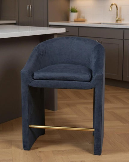 26" Gray and Gold Velvet and Steel Counter Height Bar Chair