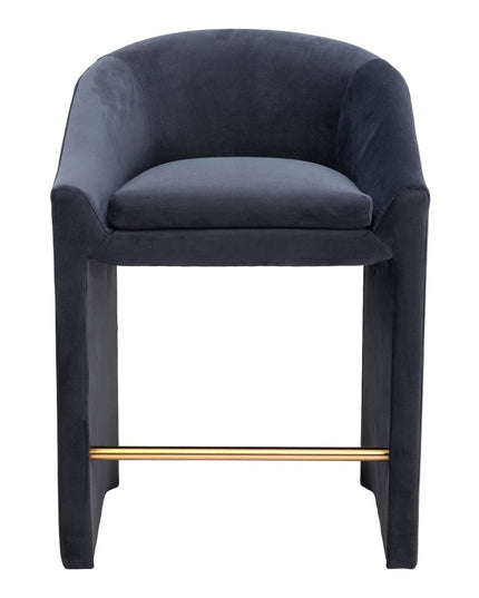 26" Gray and Gold Velvet and Steel Counter Height Bar Chair