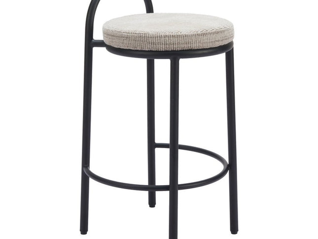 Set of Two 26" Beige and Black Chenille and Steel Low Back Counter Height Bar Chairs