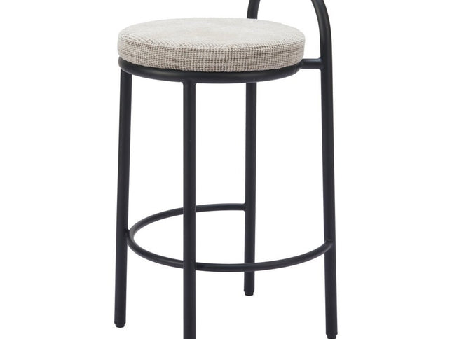 Set of Two 26" Beige and Black Chenille and Steel Low Back Counter Height Bar Chairs