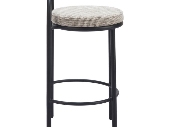 Set of Two 26" Beige and Black Chenille and Steel Low Back Counter Height Bar Chairs