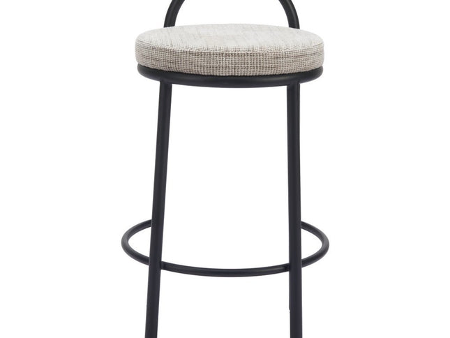 Set of Two 26" Beige and Black Chenille and Steel Low Back Counter Height Bar Chairs