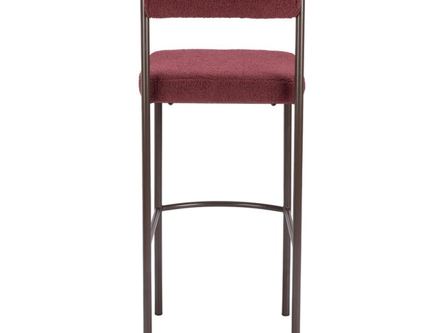 Set of Two 30" Red and Bronze Shearling and Steel Low Back Bar Height Bar Chairs