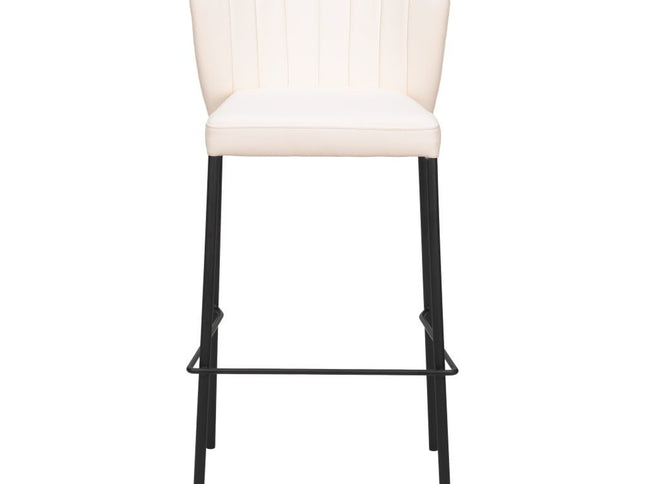 Set of Two 29" Cream And Black Faux Leather And Steel Bar Height Bar Chairs