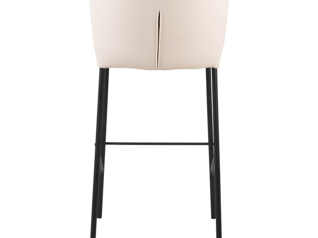 Set of Two 29" Cream And Black Faux Leather And Steel Bar Height Bar Chairs