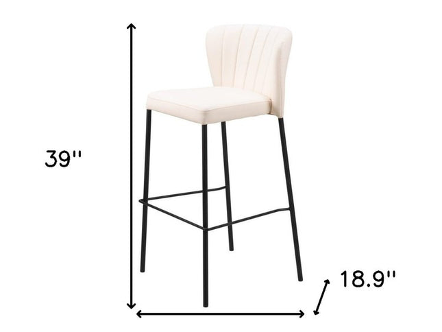 Set of Two 29" Cream And Black Faux Leather And Steel Bar Height Bar Chairs