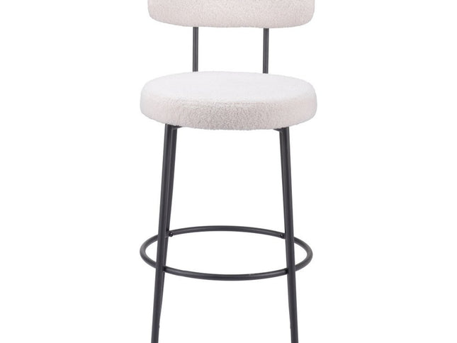 Set of Two 29" Ivory And Black Shearling And Steel Low Back Bar Height Bar Chairs