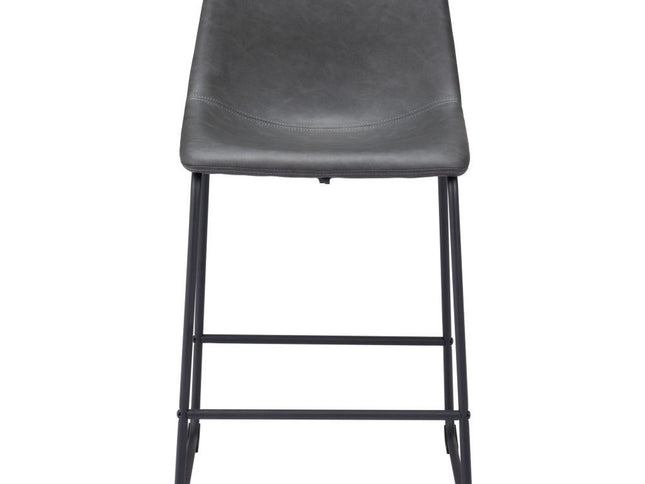 Set of Two 24" Charcoal and Black Faux Leather and Steel Counter Height Bar Chairs