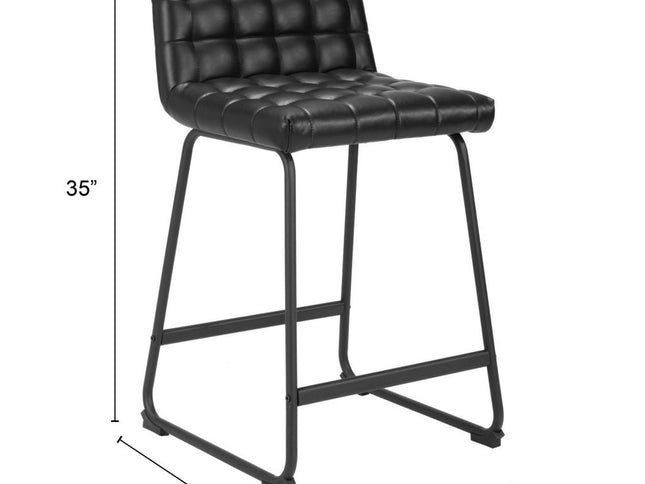 Set of Two 26" Black Faux Leather and Steel Counter Height Bar Chairs
