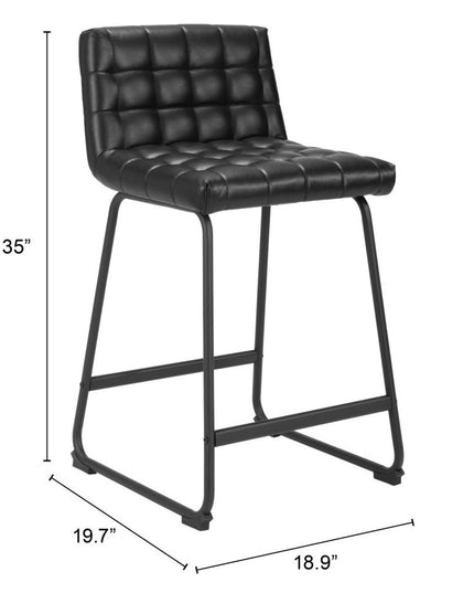 Set of Two 26" Black Faux Leather and Steel Counter Height Bar Chairs