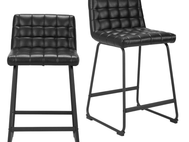 Set of Two 26" Black Faux Leather and Steel Counter Height Bar Chairs
