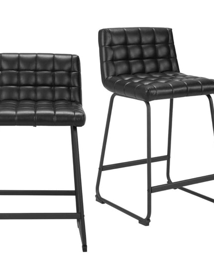 Set of Two 26" Black Faux Leather and Steel Counter Height Bar Chairs