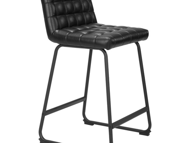 Set of Two 26" Black Faux Leather and Steel Counter Height Bar Chairs