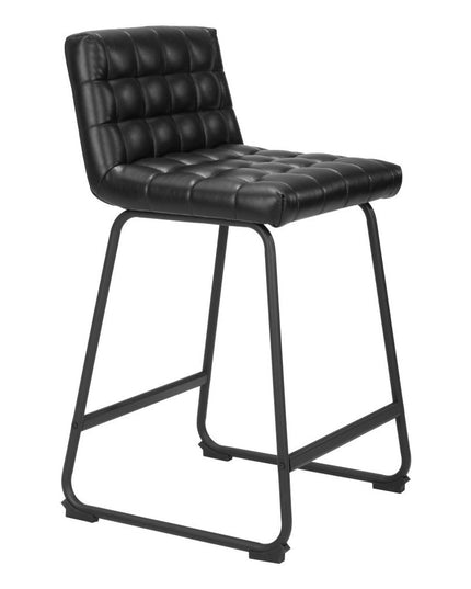 Set of Two 26" Black Faux Leather and Steel Counter Height Bar Chairs