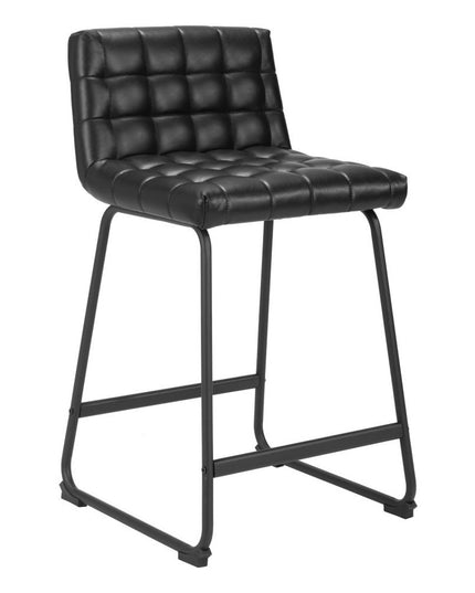 Set of Two 26" Black Faux Leather and Steel Counter Height Bar Chairs