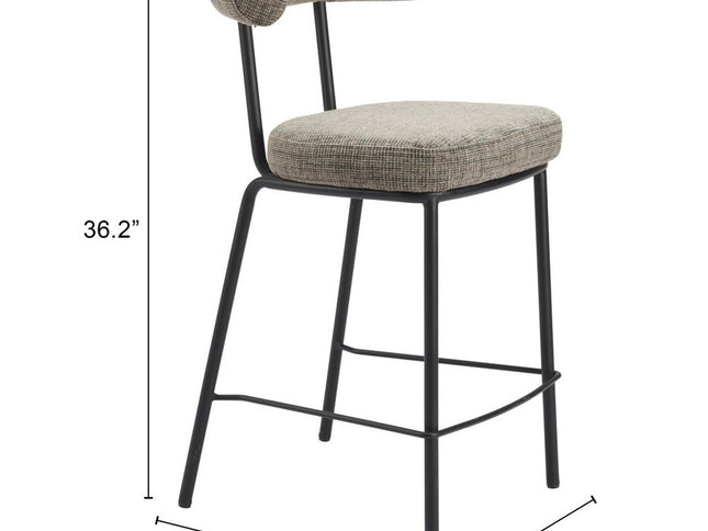 26" Green and Black Chenille and Steel Low Back Counter Height Bar Chair