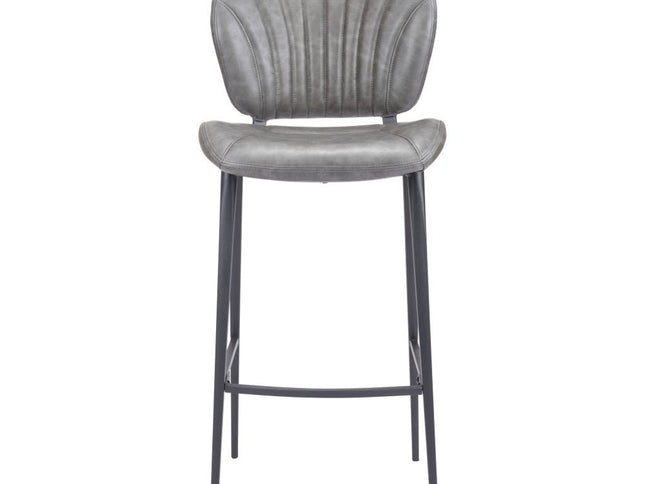 30" Gray And Black Faux Leather And Steel Low Back Bar Height Bar Chair