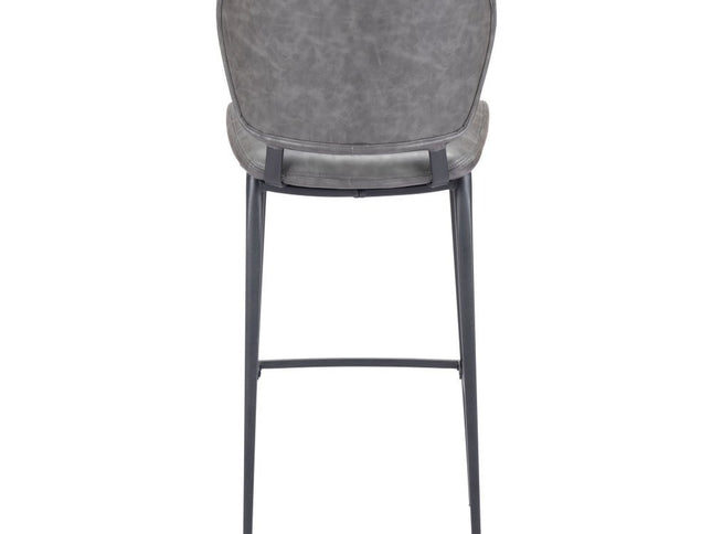 30" Gray And Black Faux Leather And Steel Low Back Bar Height Bar Chair
