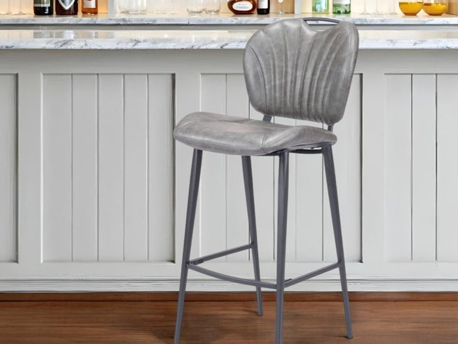 30" Gray And Black Faux Leather And Steel Low Back Bar Height Bar Chair