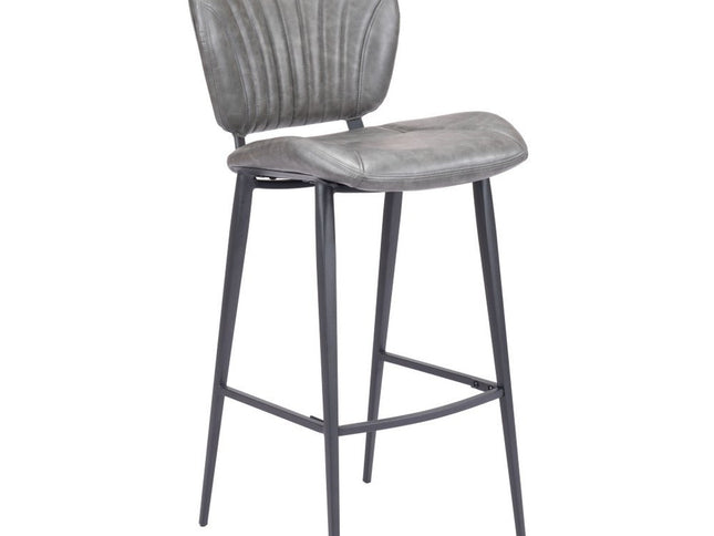 30" Gray And Black Faux Leather And Steel Low Back Bar Height Bar Chair